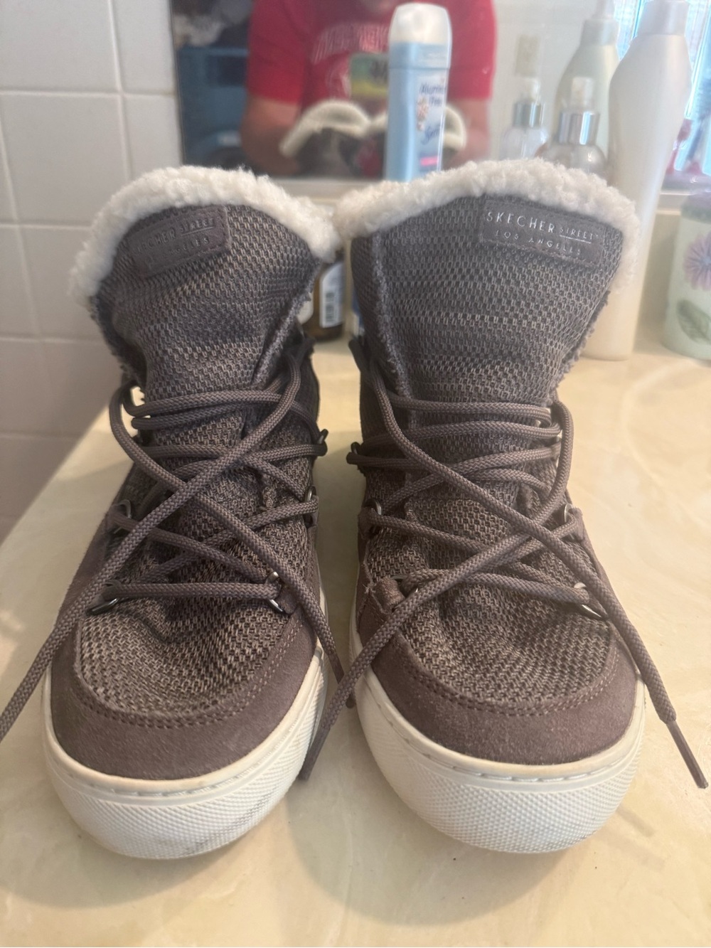 Skechers  Gray Faux-Fur Lined High-Top Sneakers
